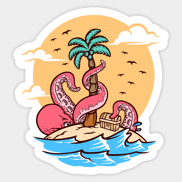 Retro Octopus Attacks a Desert Isle Sticker by SLAG_Creative